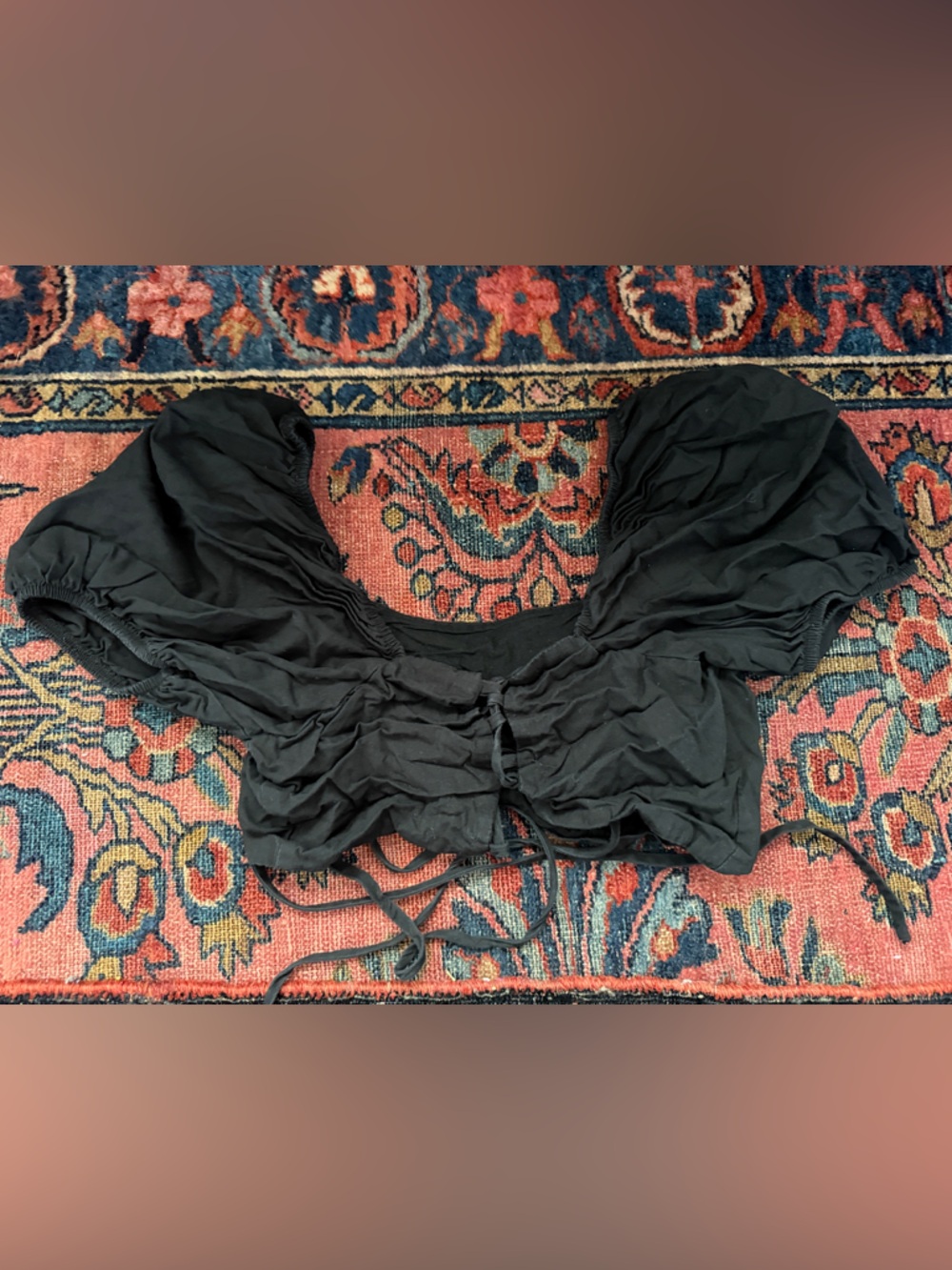 Black Ruched Crop Top with Tie Details